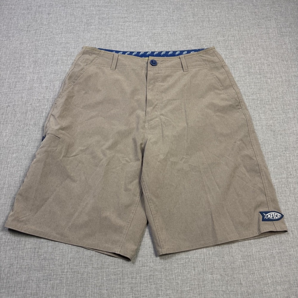 AFTCO Fishing Hybrid Shorts Mens 28 Beige 9" Inseam Polyester Spandex